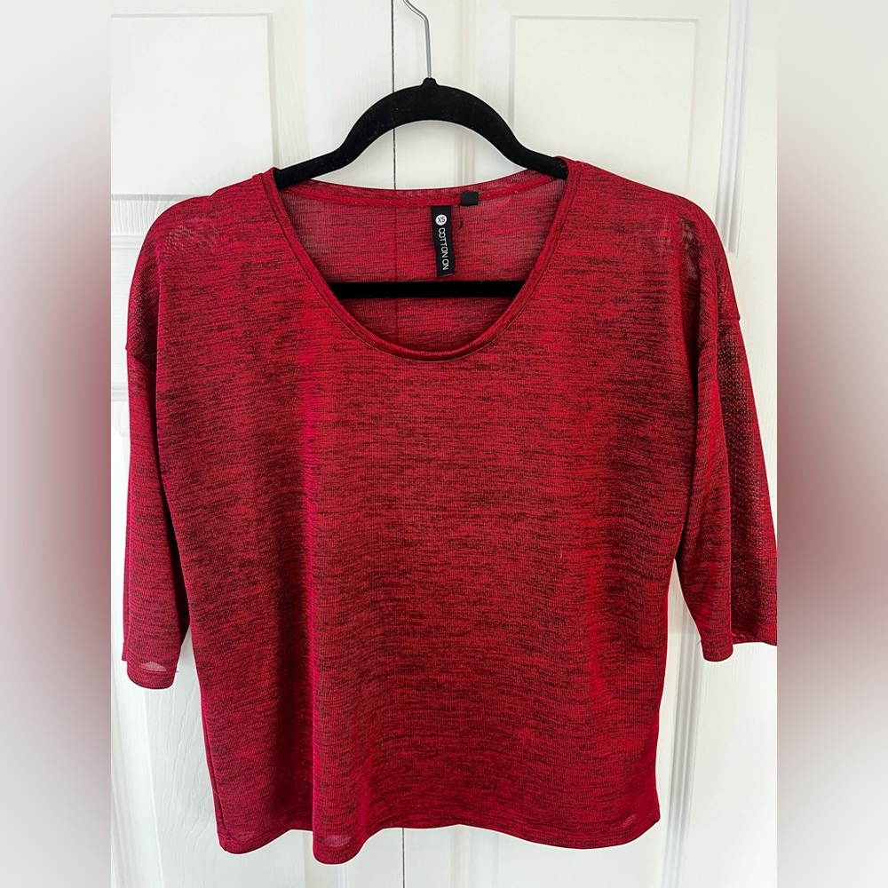 Shimmery Ruby Color 3/4 Sleeve Cropped Blouse